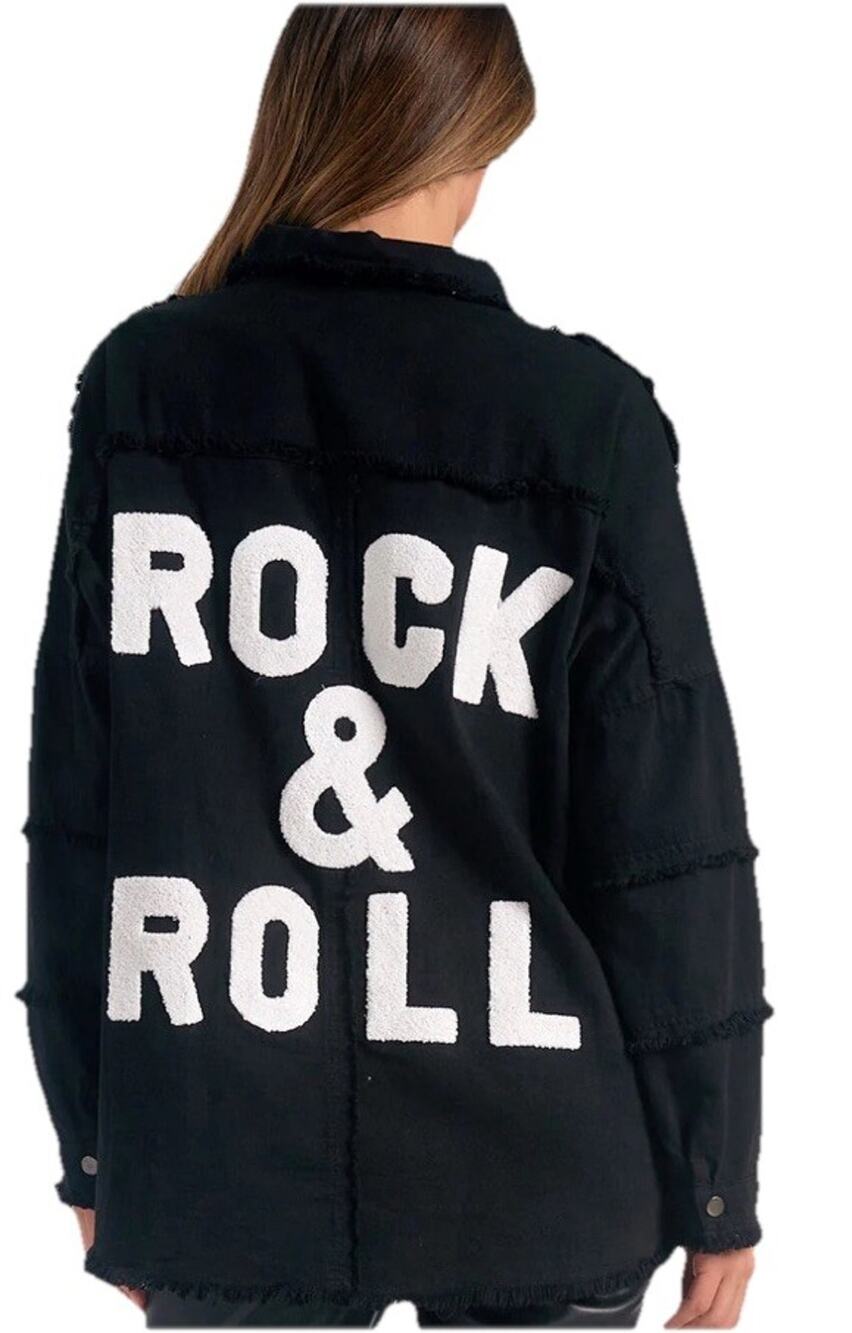 Elan Women’s Devan Distressed Frayed Fringed Rock & Roll Spellout Jacket $109 M